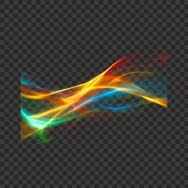 colorful neon light waves flowing in abstract motion on isolated transparent background png