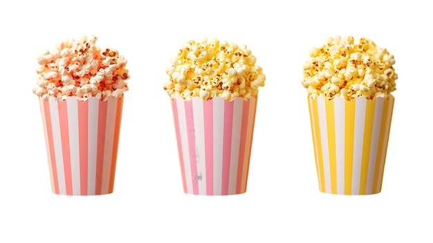 Colorful Popcorn in Striped Buckets