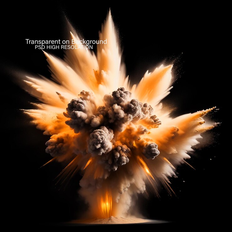 PSD colorful powder explosion happy holi festival of colors art concept on transparent background