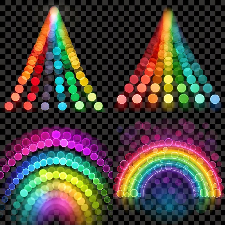 PSD colorful rainbow bokeh lights effect with glowing circles isolated transparent png