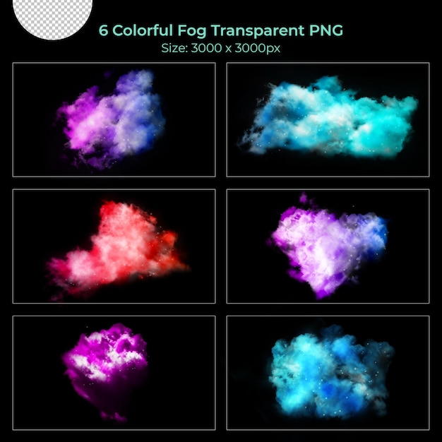 Colorful Realistic various shapes of fogs transparent set