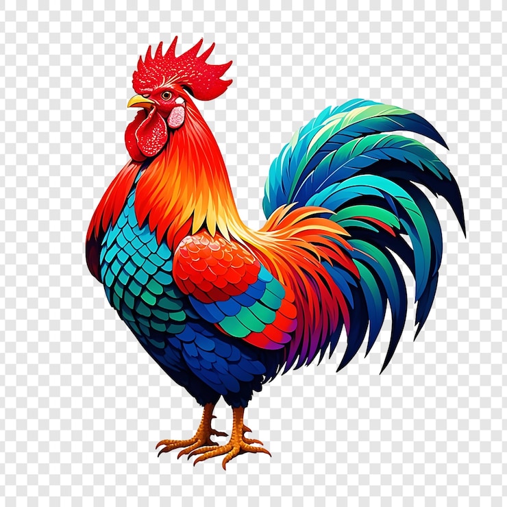 PSD colorful rooster illustration isolated on transparent background