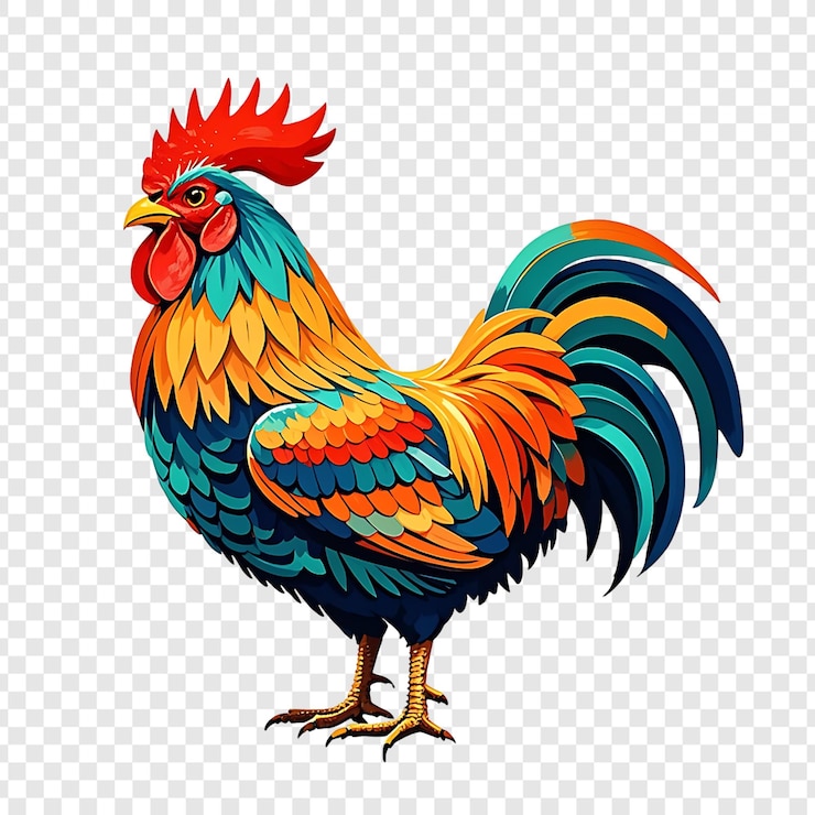 PSD colorful rooster illustration isolated on transparent background