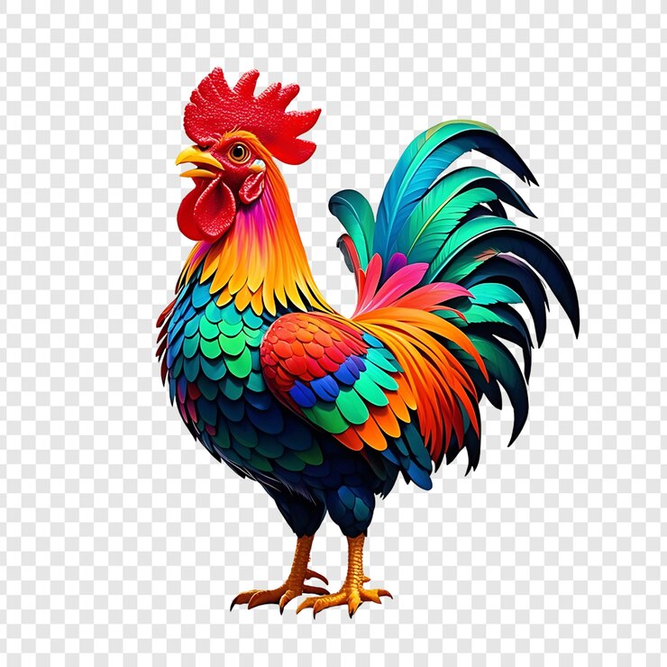 PSD colorful rooster illustration isolated on transparent background