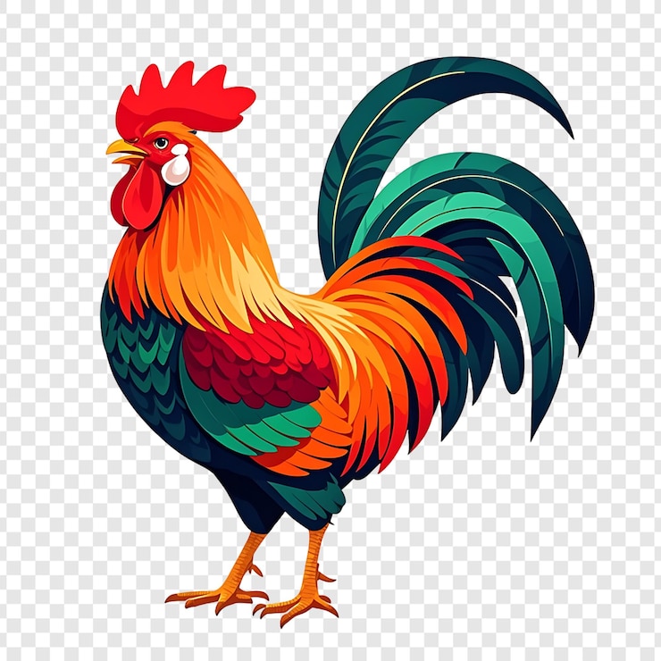PSD colorful rooster illustration isolated on transparent background