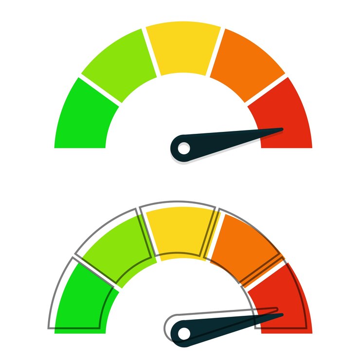 PSD colorful semicircle gauge chart set with needle indicators