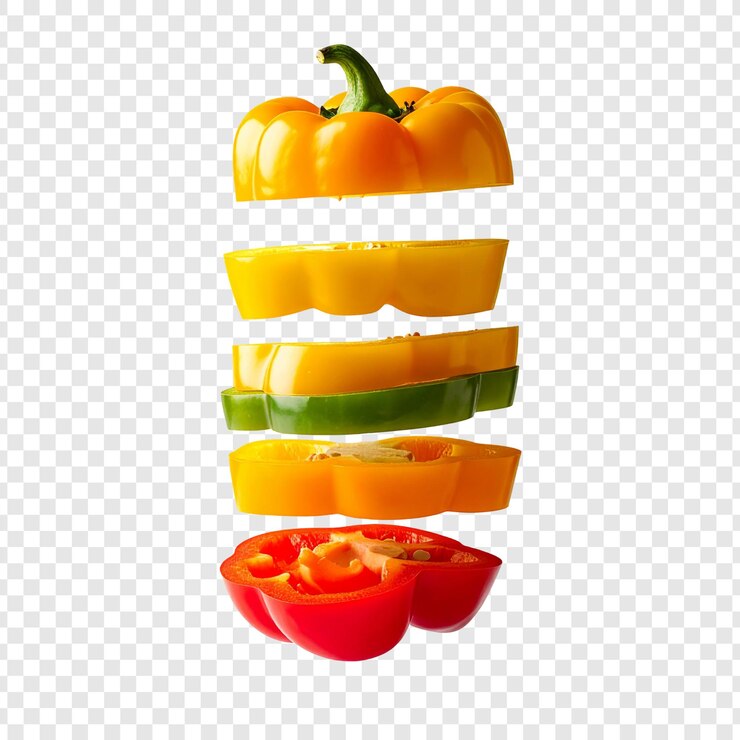 PSD colorful sliced bell peppers in levitation