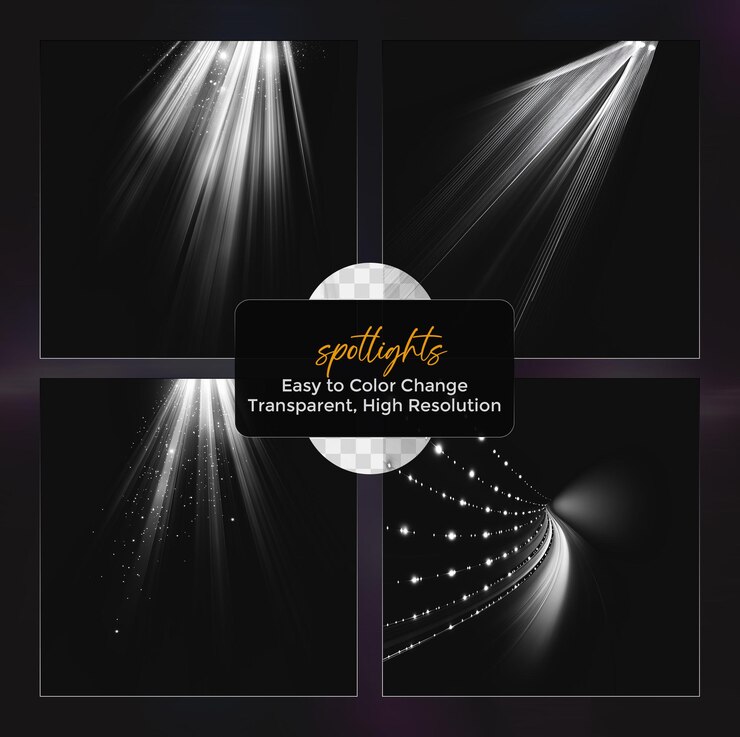 PSD colorful spotlights projector lighting set on transparent background