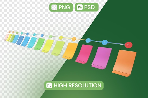 Colorful Sticky Notes Connected with Lines Showing Progress or Timeline Concept