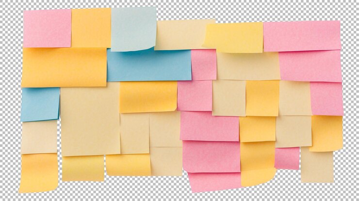 PSD colorful sticky notes with tape blank labels isolated on transparent background png