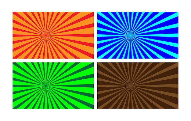 Colorful Sunburst Background Set Isolated on Transparent Background