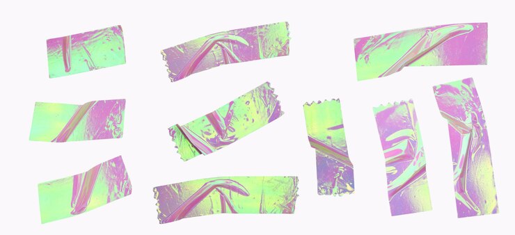 PSD colorful torn tape strips on white