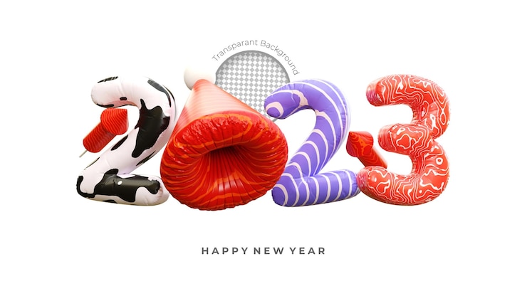 PSD colorfull 2023 nuovo anno rendering 3d isolato su sfondo trasparente