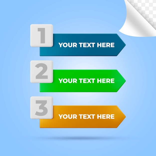 Colorfull Infografía pasos renderizado 3D