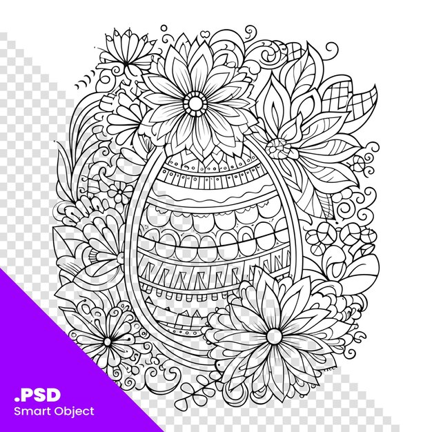 PSD coloriage d'oeuf de pâques. illustration vectorielle noir et blanc pour livre de coloriage. modèle psd