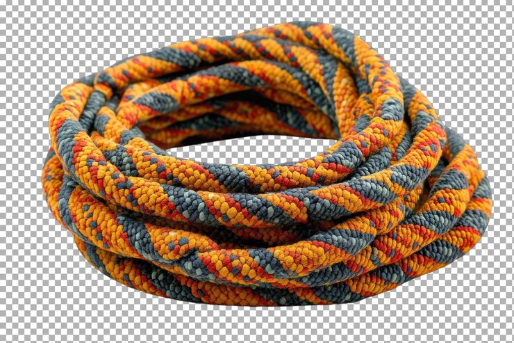 PSD la colorida cuerda trenzada enrollada cuidadosamente muestra su diseño intrincado y sus vibrantes tonos