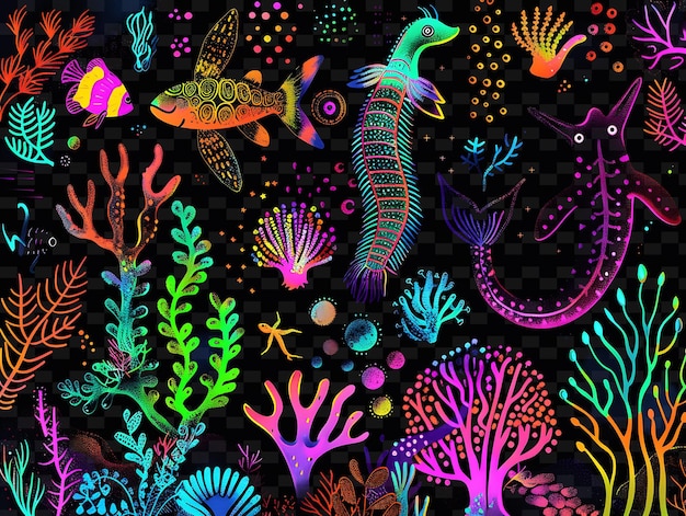 PSD una colorida exhibición de criaturas marinas y corales