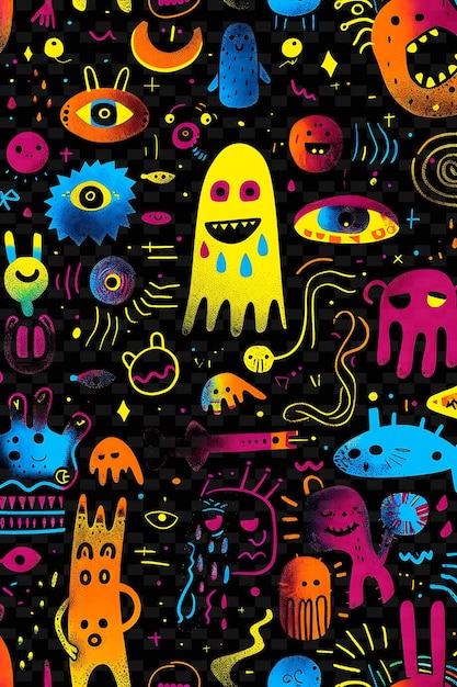 una colorida exhibición de monstruos y monstruos con una gran sonrisa