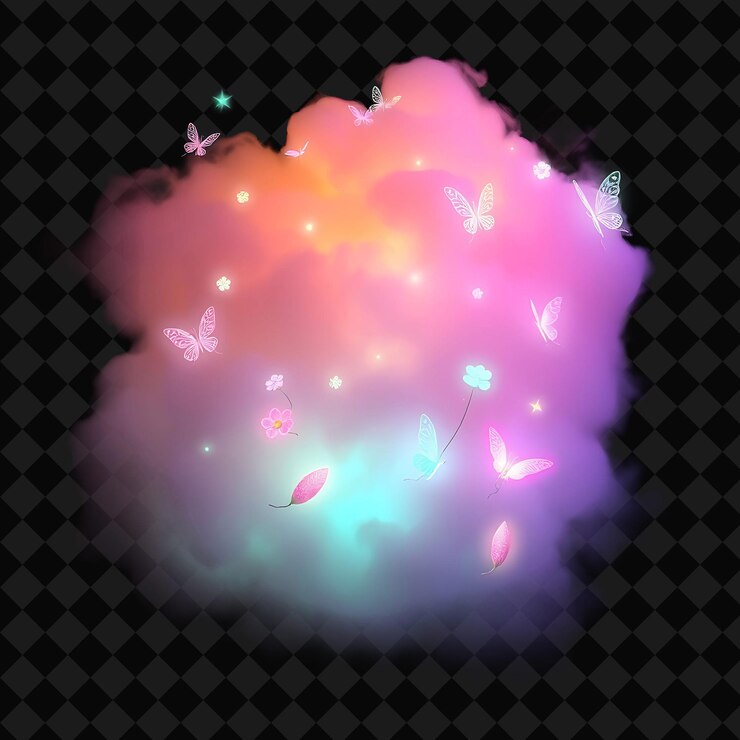 PSD una colorida nube de mariposas con la palabra mariposas en ella
