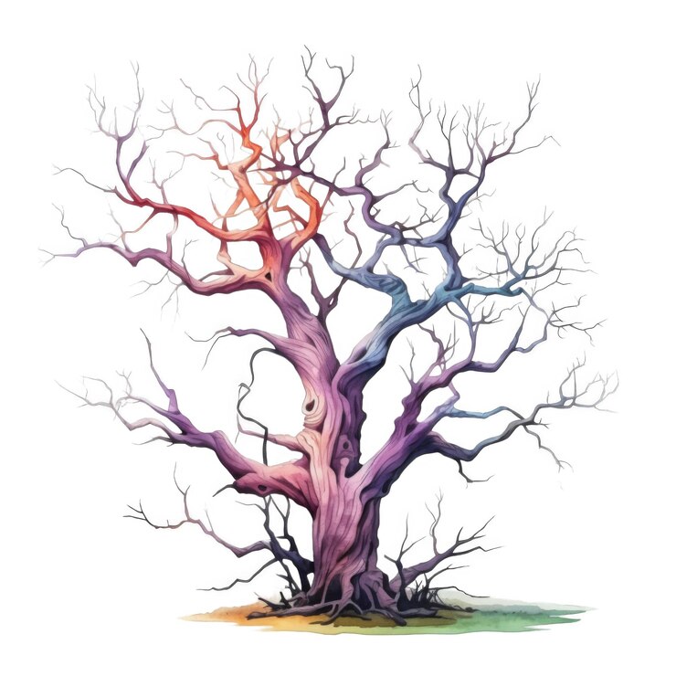 PSD una colorida representación abstracta de un árbol muerto con ramas desnudas