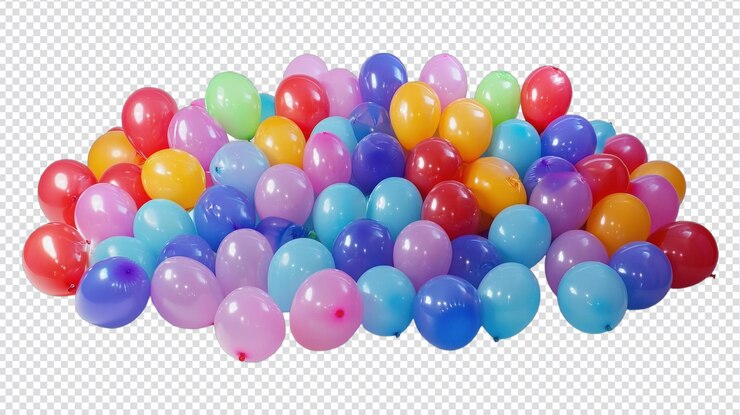 PSD una colorida variedad de pequeños globos apilados en varios tonos y tamaños para celebraciones festivas y decoraciones