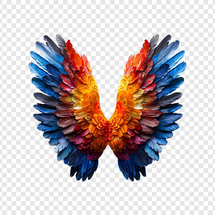 PSD las coloridas alas de ángel aisladas sobre un fondo transparente