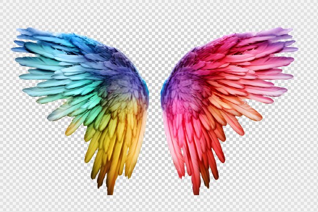 PSD coloridas alas de ángel ornamento aislado en un fondo transparente generativo ai