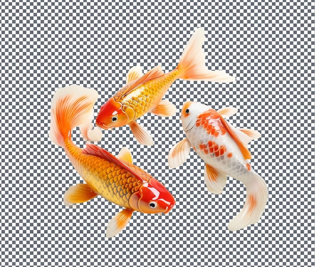 PSD coloridas figuras de peces koi de cerámica aisladas sobre un fondo transparente