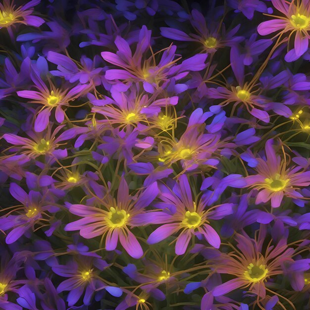 PSD coloridas flores silvestres brillantes en la noche aigenerated