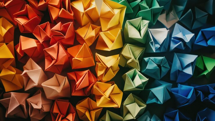 PSD las coloridas formas de papel origami dispuestas artísticamente