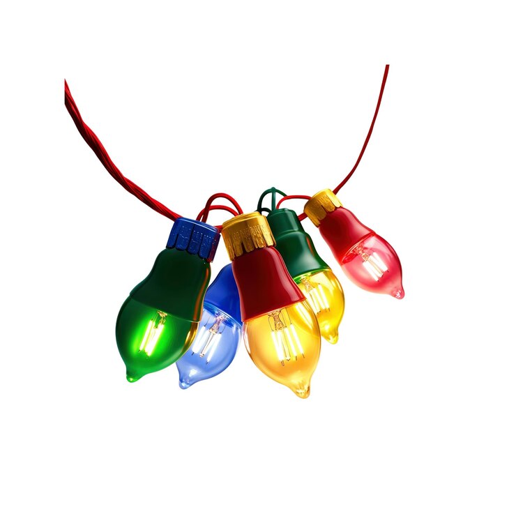 PSD las coloridas luces navideñas con alambre rojo