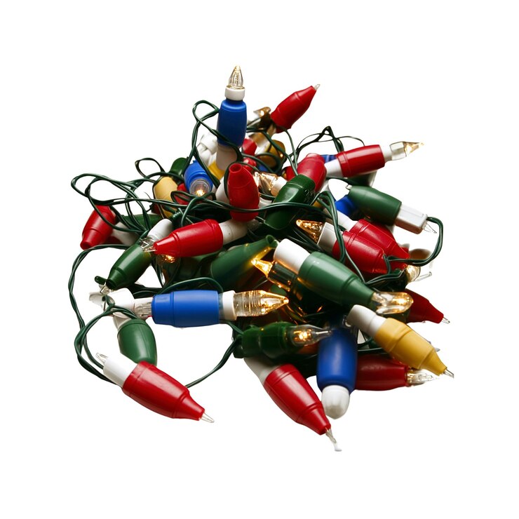 PSD las coloridas luces navideñas en una pila