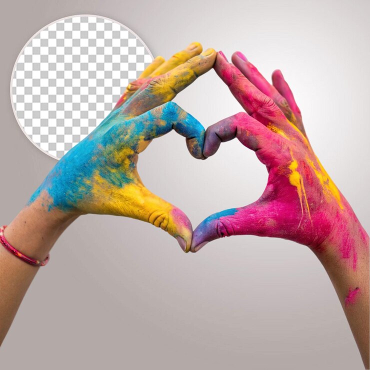 PSD las coloridas manos de holi en forma de corazón