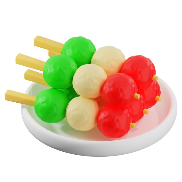 Las coloridas salchichas de Dango en el plato