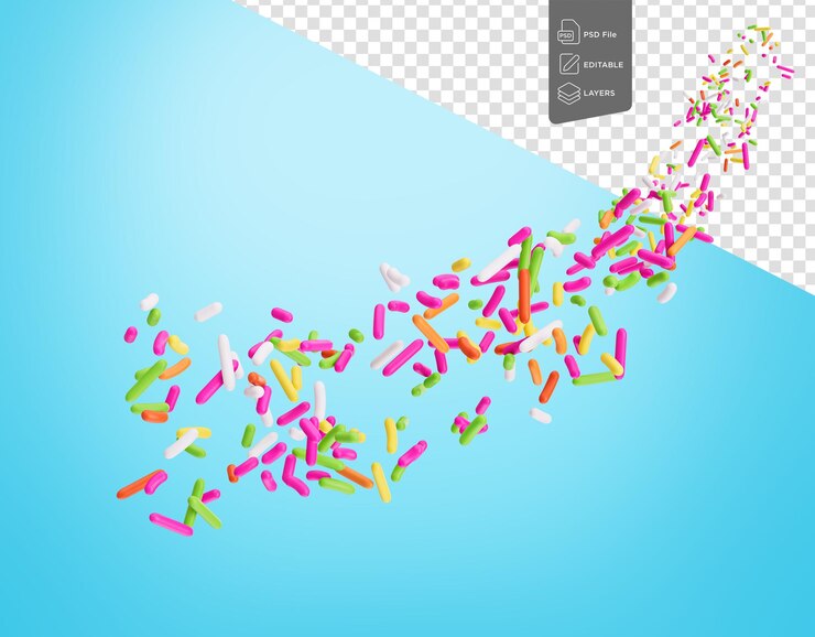 PSD coloridas salpicaduras o meises para pasteles que fluyen en el aire en fondo cian ilustración 3d