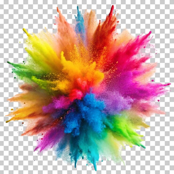 PSD el colorido arco iris de holi pintura salpicaduras de polvo de color en un fondo transparente