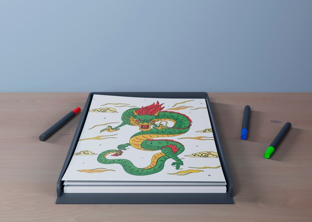 Colorido y artístico dibujo de serpiente en hoja