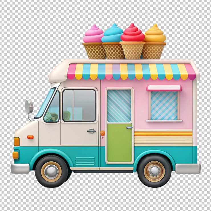 PSD colorido camión de helados de verano en un fondo transparente