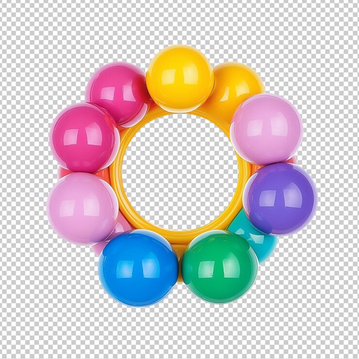 PSD colorido círculo circular campana de plástico con juguete de pelota aislado fondo transparente