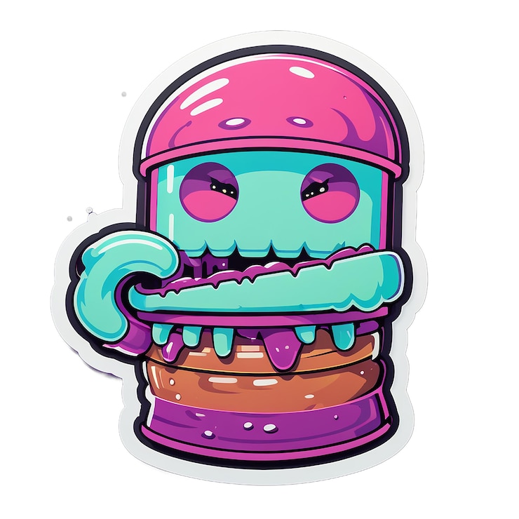 PSD un colorido dibujo de dibujos animados de un monstruo con un casco púrpura en él