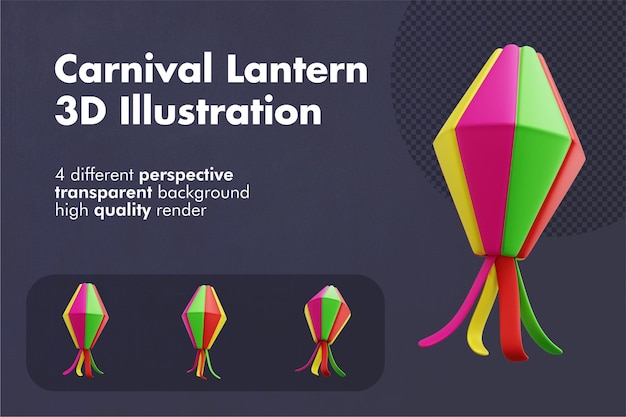 Colorido Festa Junina Linterna Decoración Aislada 3D Render Ilustración en Perspectiva Múltiple