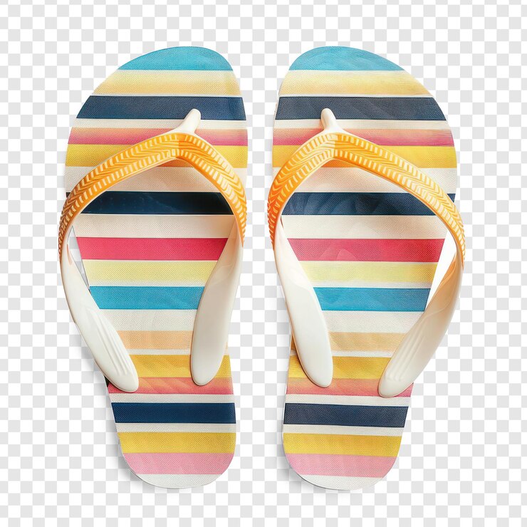 PSD colorido flip flops concepto de verano vista superior en toda su longitud en fondo transparente psd