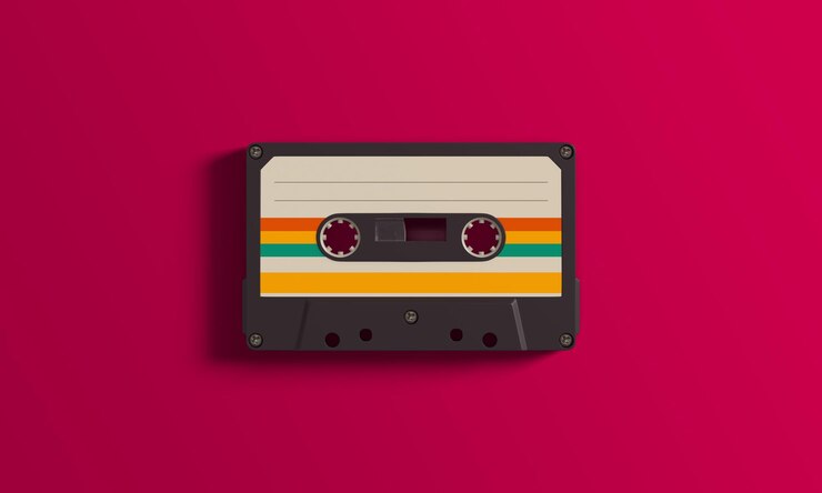 PSD el colorido fondo de la cinta de casete retro