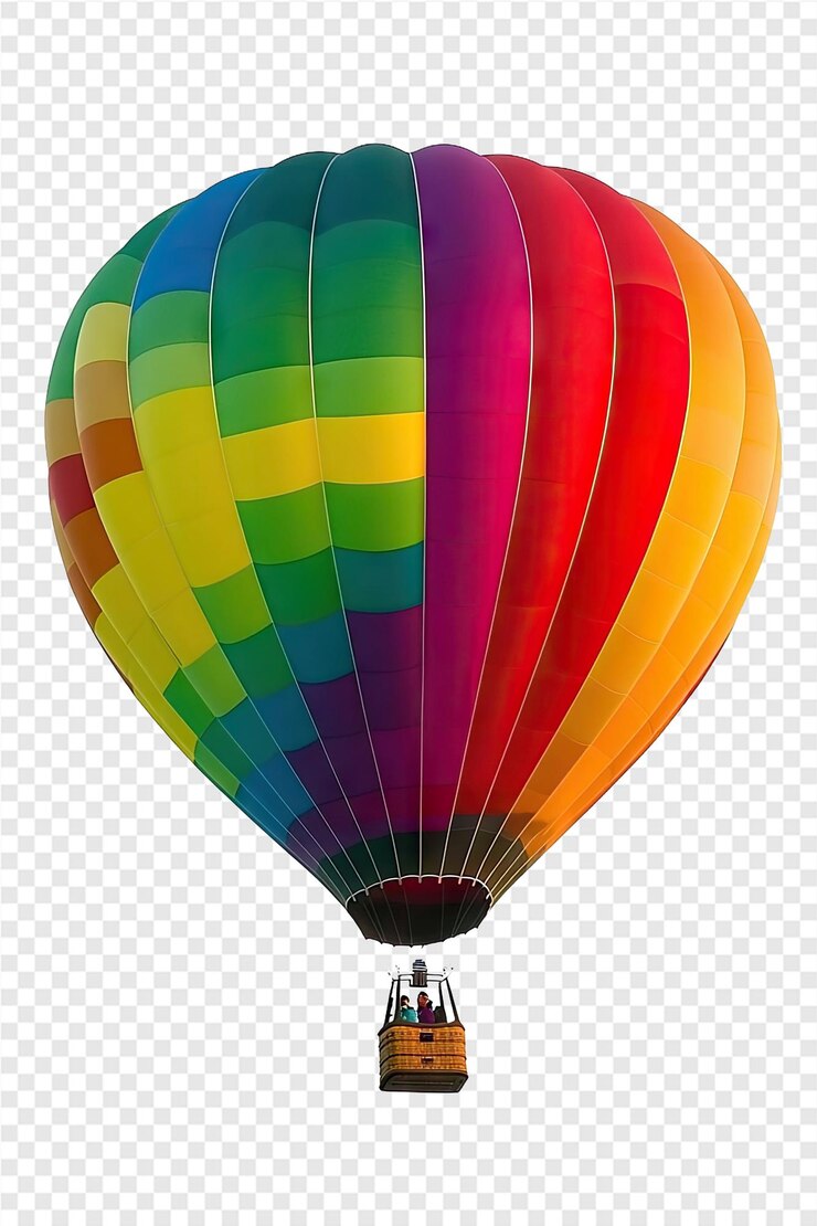 PSD un colorido globo de aire caliente con un patrón de arco iris