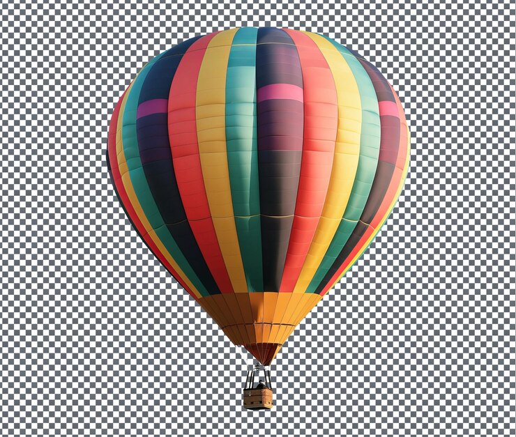 PSD un colorido globo de aire caliente con un patrón a rayas de arco iris
