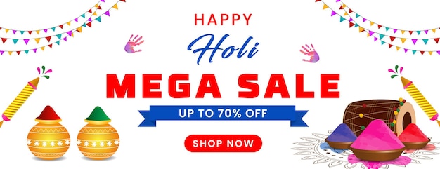 Colorido Happy Holi Mega Venta Descuento Oferta Diseño de plantilla de banner