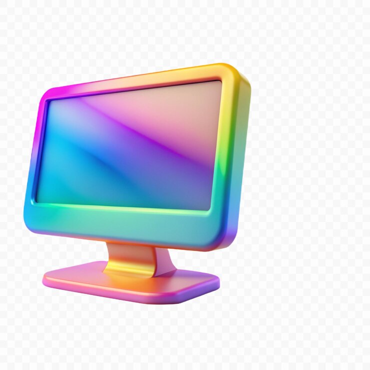 PSD un colorido monitor de computadora con colores de arco iris en un fondo blanco