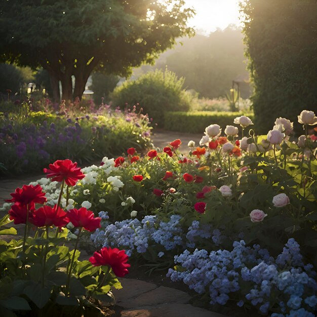 El colorido paisaje del jardín de flores