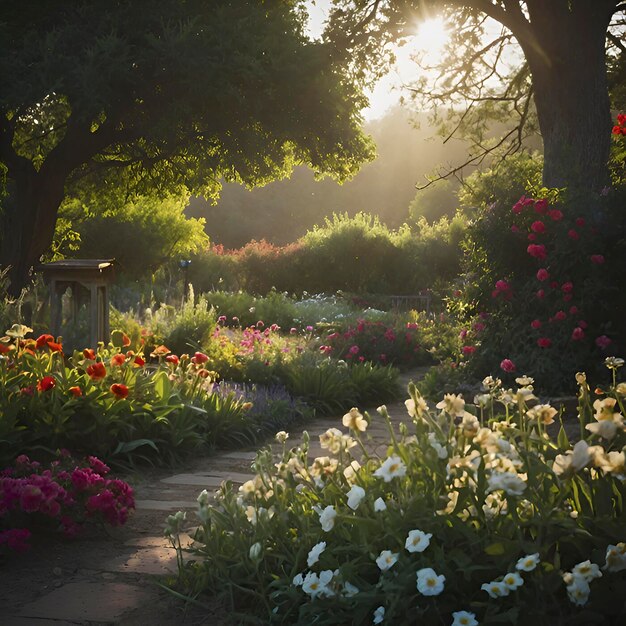 El colorido paisaje del jardín de flores