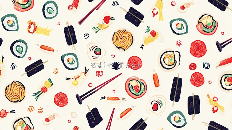 PSD el colorido patrón sin costuras de varios alimentos japoneses